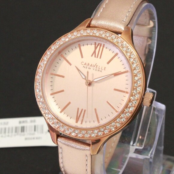 Caravelle Ladies Dress Watch By Bulova Crystal Bezel Dial Rose Gold Tones 38mm - Picture 7 of 12